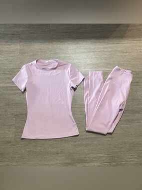 SHEIN Light Pink Short Sleeve Top and Leggings Set